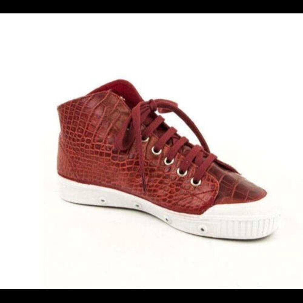 NEW SPRING COURT WOMENS ROUGE RED CROCO LEATHER HIGH TOP SNEAKERS SIZE CHOICE
